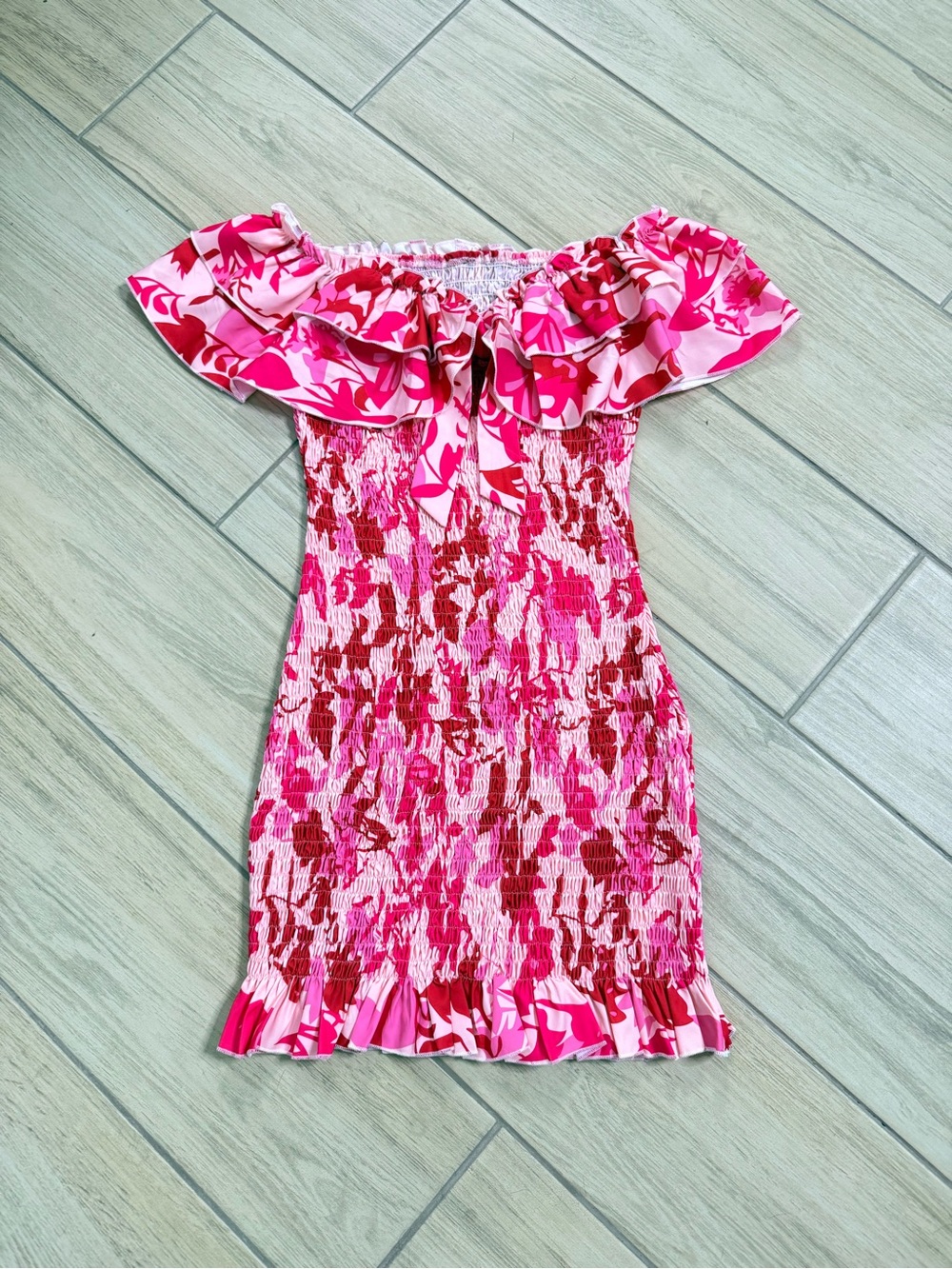 SHEIN Breezaya Smocked Off Shoulder Mini Dress Boho Floral Bodycon Size S